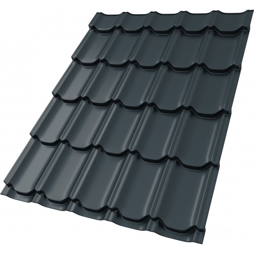Металлочерепица квинта плюс 0,5 Satin Matt TX RAL 7016 антрацитово-серый